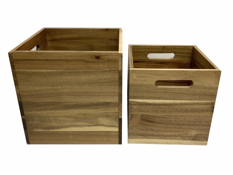 Acacia Wood Storage Bins with Cut-out Handles - Sustainable Home Organization